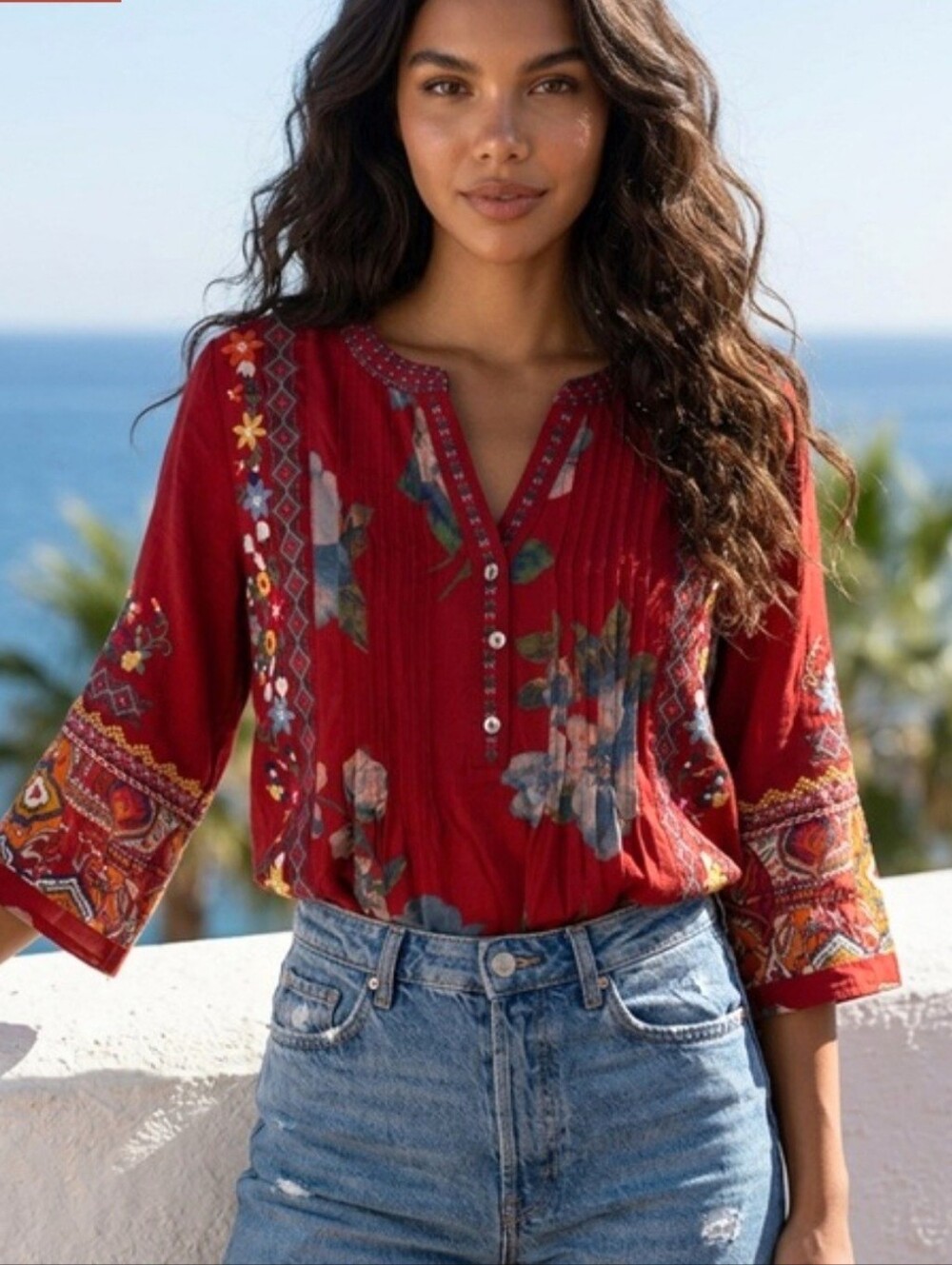 JOHN MARK embroidered TOP beautiful NEW sizes LARGE & PETITE LARGE crimson